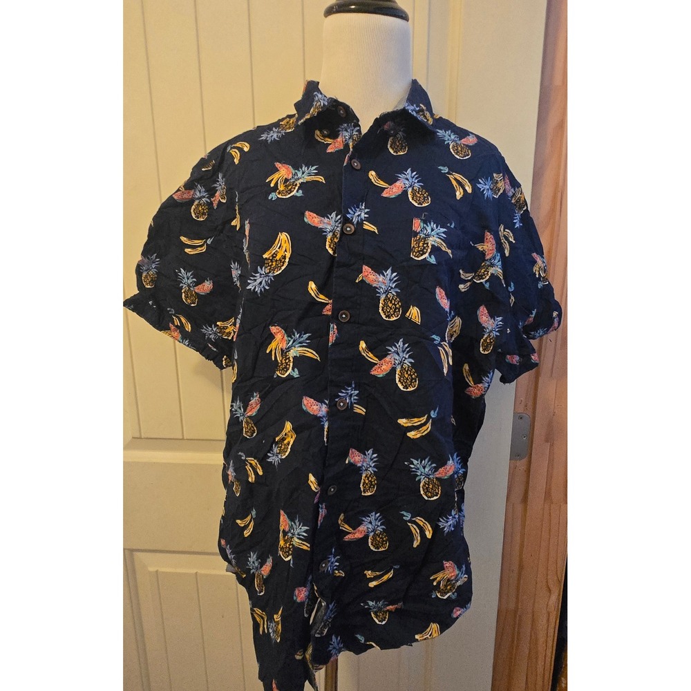 MBX Premium Goods Mens Large Blue Pineapple Banana Tropical Hawaiian Shirt L